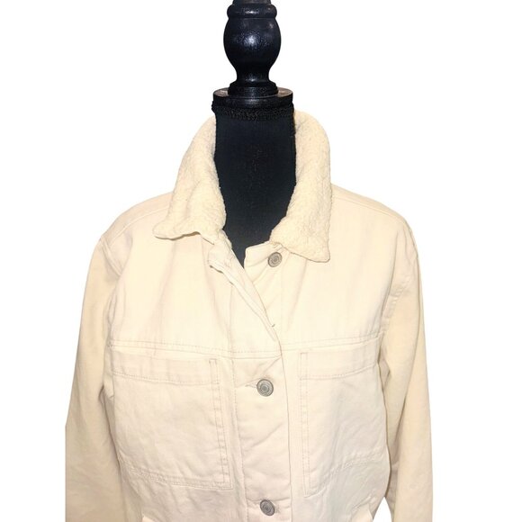 NWT Stoosh Vintage Boxy M Denim Sherpa Chore Coat Barn Jacket Cream Oversized - Picture 3 of 14